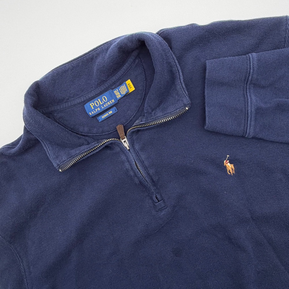 Polo Ralph Lauren Mens XLT Estate Rib Quarter Zip Pullover Navy Blue‎ Sweater